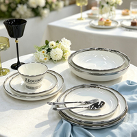 Assiette Ronde en Céramique Blanche Brillante avec Bord Argenté, Plateau à Steak pour Plats Occidentaux, Logo Personnalisé pour la Maison - Vente en Gros Usine