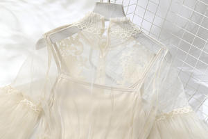 Neuheiten Frauen Spitze Blumen kleid Gaze Laterne Ärmel Voile Langes Kleid Weiblich Retro Haken Prinzessin Kleid 2-teiliges Set - Product Image 5