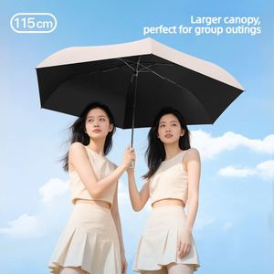 Parapluie pliant ultra-léger noir de 25 pouces (115 cm) avec logo personnalisé, protection UPF50, grand dôme, idéal pour les voyages et les cadeaux (vente en gros) - Product Image 3