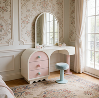 Nouvelle coiffeuse moderne en bois massif rose crème, assemblée, avec armoire de rangement intégrée pour chambre à coucher