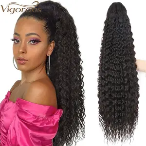 Extensiones de cola de caballo con cordón rizado Clip en cola de caballo Mujeres Hairpiece Long Water Wave Afro Coletas sintéticas