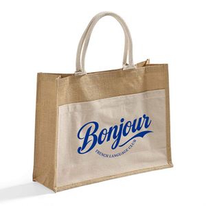 Luxury Custom Print Grill Bar <b>Large</b> Jute Tote <b>Bag</b> With Front Patch <b>Canvas</b> Pocket Packaging Gift <b>Bag</b> - Product Image 3