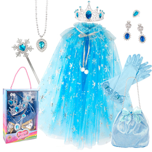 Set Principessa delle Nevi con Mantello, Tiara, Corona, Bacchetta Magica, Collana, Orecchini, Anello, Borsa e Guanti per <span class=keywords><strong>Costume</strong></span> da Festa <span class=keywords><strong>di</strong></span> Compleanno per Bambine - Product Image 1