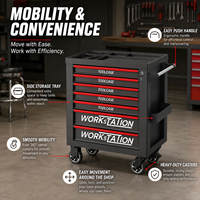 Coffre à outils roulant à 7 tiroirs au design moderne avec plateau de rangement supérieur pour station de réparation automobile