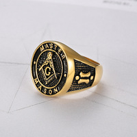 Anillos Masónicos Clásicos UJBOX para Hombre, Anillos Masónicos AG de Acero Inoxidable Chapado en Oro Negro, Regalo de Joyería R753G