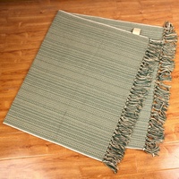 Tapis Jacquard Nordique en Polyester-Coton à Poils Courts (0,5 cm) avec Pompons pour Chambre, Salon, Entrée - Lavable en Machine