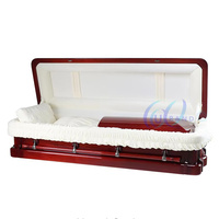 Cercueil de style américain en acajou africain massif, finition brillante, intérieur en velours crème, couvercle entièrement ouvrable, design personnalisable, pour enterrement