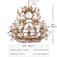 Lustre suspendu MEEROSEE MD98060 en or rose, élégante rose de plafond en forme de fleur rose pour la maison et le bureau