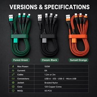 Câble de charge rapide 3-en-1 100W en tressage maillé pour téléphones mobiles compatible iOS -/Micro USB/Type-C