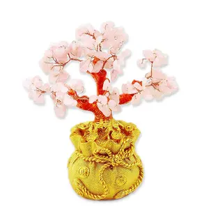 2024 yeni gelenler hediye sıcak satış 18cm Feng Shui ürün doğal pembe kristal kuvars para ağacı dayanıklı şanslı servet el sanatları