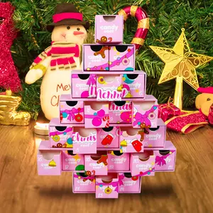カスタムクリスマスピンクツリー型アドベントカレンダーチョコレートボックスバルク段ボールキッドギフト包装クリスマス装飾ボックス