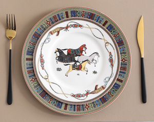 Modern Animal Pattern <b>Bone</b> <b>China</b> <b>Dinner</b> Plate <b>Set</b> with Gold Rim Portable for Picnics - Product Image 3