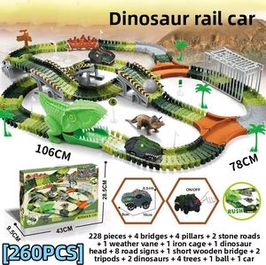 Voiture de <span class=keywords><strong>rail</strong></span> assemblée par dinosaure électrique pour enfants, petite voiture de course de train, <span class=keywords><strong>jeu</strong></span> de train d'aventure jurassique STEM pour jeunes enfants - Product Image 6