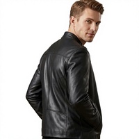 Veste en cuir PU noir pour homme, col montant, fermeture éclair, coupe ajustée, décontractée, pour l'hiver, extérieur uni, séchage rapide, satin de haute qualité