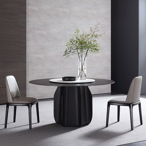 Mesa de comedor redonda italiana con sillas de cuero mesa de comedor redonda superior de mármol con mesa de comedor giratoria redonda de <span class=keywords><strong>Susan</strong></span> perezosa - Product Image 5