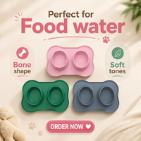 Bol double en silicone pour chiens et chats, bol d'alimentation et d'eau antidérapant de qualité alimentaire, mangeoire pour animaux de compagnie en forme d'os