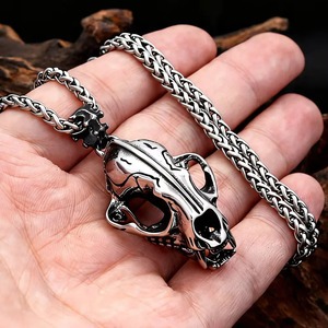 Collar yunnique con colgante de cráneo de dinosaurio para hombre, de acero inoxidable, estilo gótico punk retro, cadena de 60 cm, diseño de esqueleto - Product Image 2