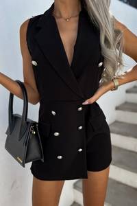 XIUYU 2022 yeni moda kadın ofis tulum özel yüksek kaliteli kolsuz tulum kısa düğmeleri şık Romper - Product Image 4