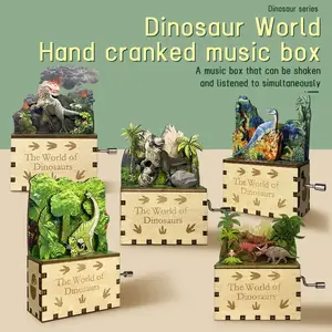Dinosaurier Welt Handkurbel Spieluhr 3d Puzzles DIY Spielzeug für Kinder Mini Holz Spieluhr Kreatives Geschenk