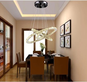 Plafonnier Led moderne en cristal, luminaires suspendus de <span class=keywords><strong>salle</strong></span> à <span class=keywords><strong>manger</strong></span>, plafonnier <span class=keywords><strong>contemporain</strong></span> à 3 anneaux en acier inoxydable réglable - Product Image 3