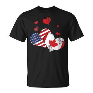 T-shirt patriottica con bandiera canadese e statunitense, design per amanti di America e Canada - Product Image 1