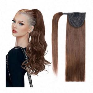 Extensiones de Cabello Humano Remy Brasileño de Cola de Caballo Larga con Clip, de Venta Caliente, Marrón Rubio Virgen con Cutícula, para Envolver alrededor - Product Image 1
