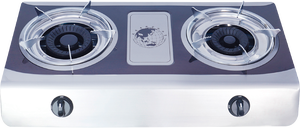 Estufa de gas de 2 quemadores con panel de acero coloreado y soporte de sartén duradero de hierro fundido. - Product Image 2