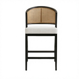 Modern American Style Solid Wood <b>Bar</b> Chair High <b>End</b> Luxurious Commercial Use Counter Height Wood and Rattan Chair - Product Image 2