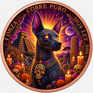 1 Onza Tembaga Murni .999 Ley Xoloitzcuintli Kuil Aztec Hari Orang Mati Koin Tembaga Berwarna Bulat C - Product Image 1