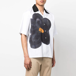 Custom Men's White <strong>Shirt</strong> Cotton Short Sleeve <strong>Bowling</strong> Sports Ink Flower Graphic Print <strong>Vintage</strong> <strong>Shirts</strong> - Product Image 6