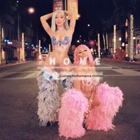 Costume de performance sexy pour femmes, style européen et américain, pour soirée en boîte de nuit, 100% polyester, vêtements de danse exotiques, robe ornée de strass