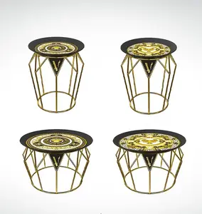 Tavolino da caffè con gamba in acciaio inossidabile con logo dorato 3D di lusso di design italiano