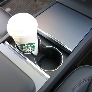 Embellecedor Interior de coche multifunción negro gris <span class=keywords><strong>2021</strong></span> + Tesla Modelo 3 modelo Y taza botella bebida consola soporte Interior Kits - Product Image 6