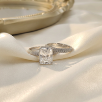 Ensemble de bagues Moissanite 4CT Radiant Cut Bagues Moissanite en argent sterling 925 Bague Moissanite certifiée GRA