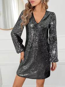 Venta caliente Europea <span class=keywords><strong>de</strong></span> manga larga con cuello en V <span class=keywords><strong>de</strong></span> lentejuelas Mini vestido <span class=keywords><strong>de</strong></span> noche Club <span class=keywords><strong>de</strong></span> fiesta <span class=keywords><strong>de</strong></span> cóctel vestido pequeño - Product Image 6