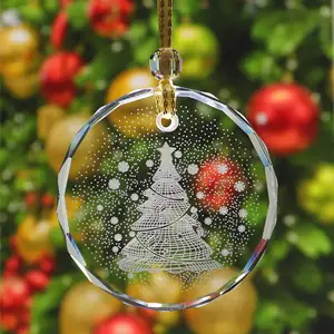 K9 custom laser engraving 3d Christmas Tree Ornament Hanging Crystal Blank round Crystal Christmas Ornaments