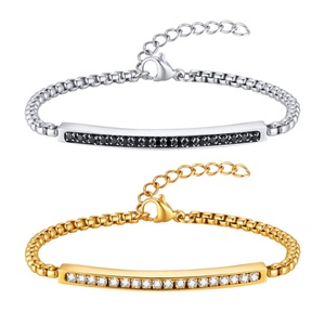 Retro Gold Plated High-end Curved Rhinestone Jewelry Zircon Chain <b>Bracelet</b> for <b>Couple</b> - Product Image 1