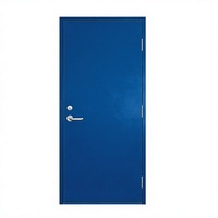 Porte battante moderne en acier galvanisé bleu, ignifuge, antivol, sur mesure, pour usage commercial, résidentiel, hôtelier, finition intérieure sur site