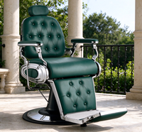Fauteuil de coiffure hydraulique à boutons capitonnés verts pour hommes, idéal pour les salons de coiffure