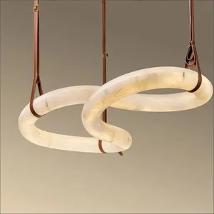 Customized Modern Ring Personality Pendant Light Led Ceiling Marble Lamp Furniture Villa Lighting Alabaster Ring Chandelier