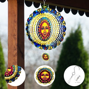 Molinillo de Viento 3D de Acero Inoxidable con Corte Láser, Arte Metálico de 12 Pulgadas, Molinillo de Viento Colgante con Diseño de Dios Sol, Decoraciones Cinéticas para Jardín - Product Image 3