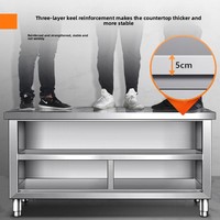 Table de travail commerciale en acier inoxydable à double passage avec porte coulissante, meuble de préparation de cuisine pour cuisines scolaires et hôpitaux