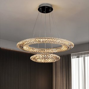Lustre en cristal finition or, forme E26, LED, télécommande, intensité variable, blanc chaud 3500K, hauteur réglable, suspension 5 ans de garantie - Product Image 4