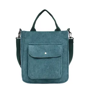 Reusable Blank Shopping With Logo Shoulder Vintage Travel Crossbody Messenger Custom Corduroy Tote Bag With Pockets