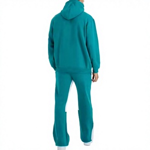 Ensemble de survêtement pour homme, couleur turquoise, avec capuche, logo en relief, sweat-shirt et pantalon décontractés, avec poches latérales, polyester respirant - Product Image 2
