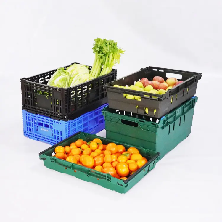 Caja de plástico para frutas y verduras, caja de malla para compras con rescate, cajas de recolección, contenedor con ventilación agrícola, bandejas para brazos