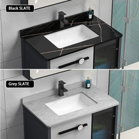 Ensemble de coiffeuse de salle de bain simple murale moderne contemporaine noir et gris clair de 31.5 pouces avec miroir et lavabo