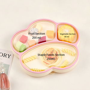 Ensemble d'alimentation pour bébé en silicone, assiette à ventouse, plateau divisé de qualité alimentaire pour tout-petits, non toxique, compatible micro-ondes, incassable, écologique - Product Image 1