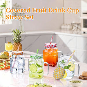 Bicchieri in Vetro di Alta Qualità con Cannuccia, Tazze per <span class=keywords><strong>Acqua</strong></span> e Succo, Barattoli in Vetro con Manico per Bevande - Product Image 6