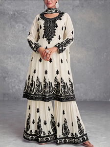 Ensemble Sharara brodé noir et blanc 3 pièces, Salwar Kameez indien pour femmes, tenue de fête ethnique - Product Image 3